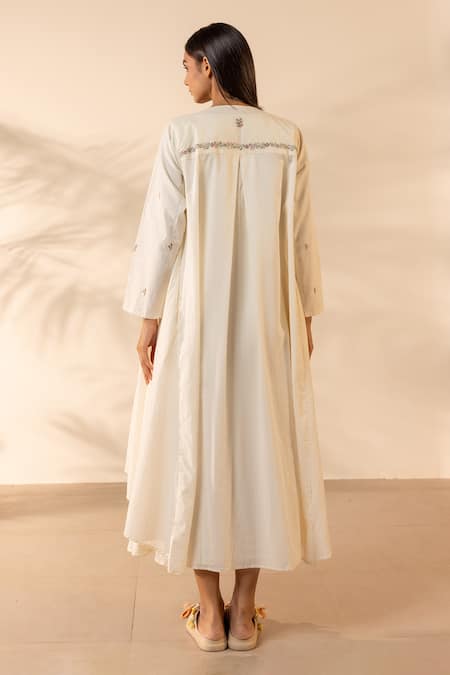 Ourdve Saffron Sky Embroidered Cotton Dress & Shrug Set 