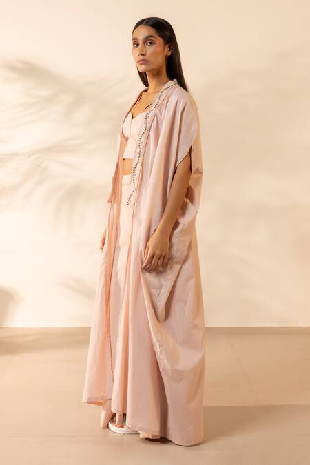 Ourdve_Pink Cotton Embroidery Open , Sweetheart Zinnia Shrug _Online_at_Aza_Fashions