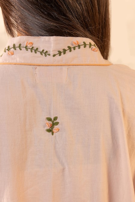 Shop_Ourdve_Pink Cotton Embroidery Open , Sweetheart Zinnia Shrug 