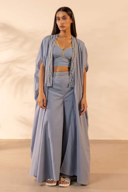 Ourdve Zinnia Embroidered Shrug & Wide Legged Pant Set 