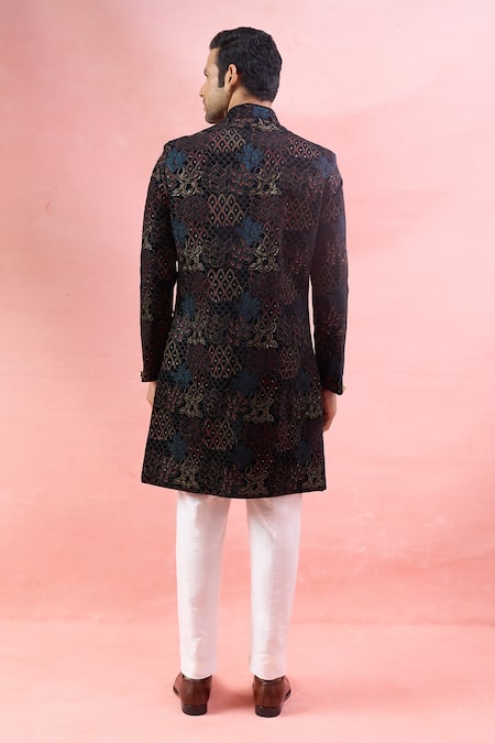 Arihant Rai Sinha Velvet Thread & Sequin Embroidered Sherwani Set 