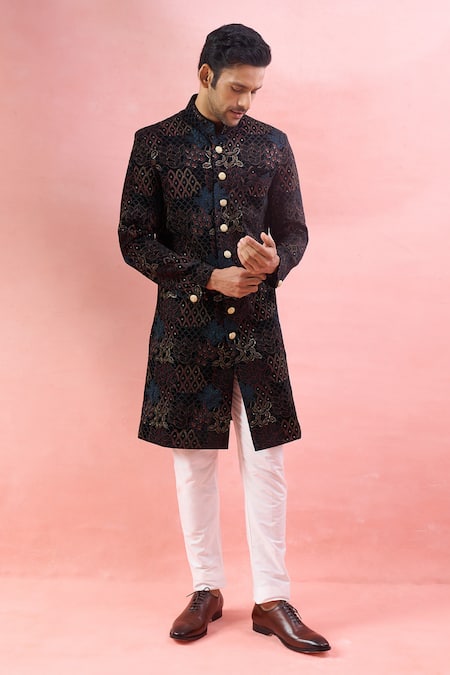 Arihant Rai Sinha Velvet Thread & Sequin Embroidered Sherwani Set 