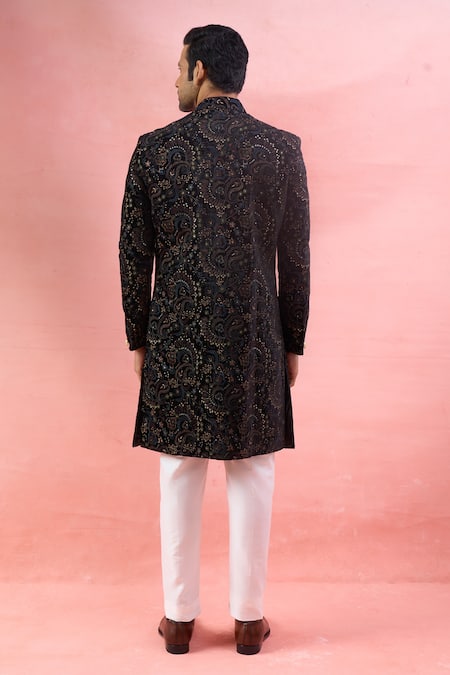 Arihant Rai Sinha Velvet Paisley Sherwani & Polo Pant Set