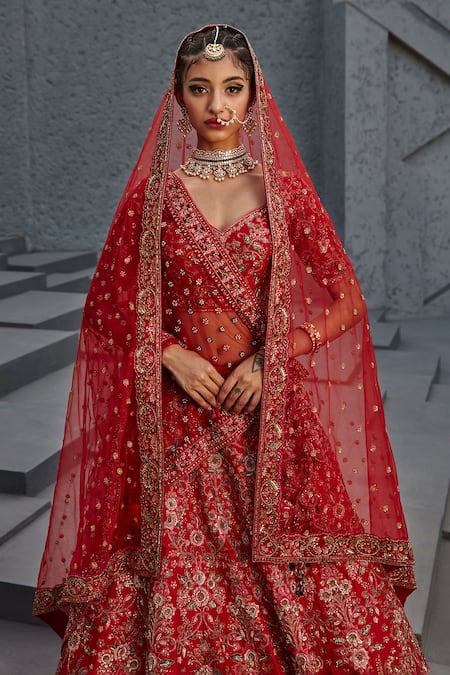 Jigar Mali Embroidered Raw Silk Lehenga Set With Veil 