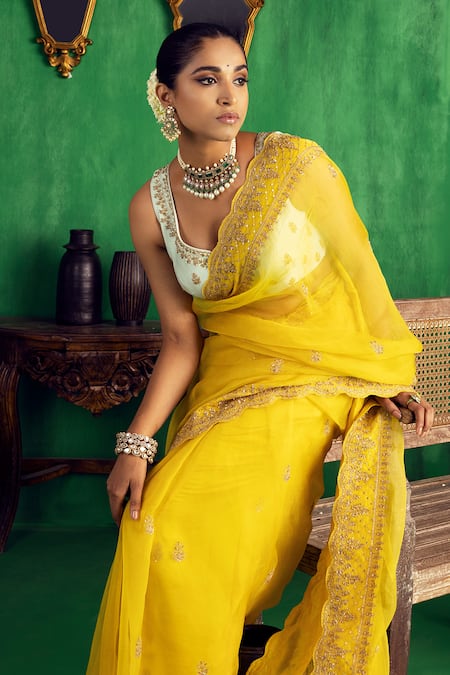 Jigar Mali Chanderi Embroidered Saree With Blouse 