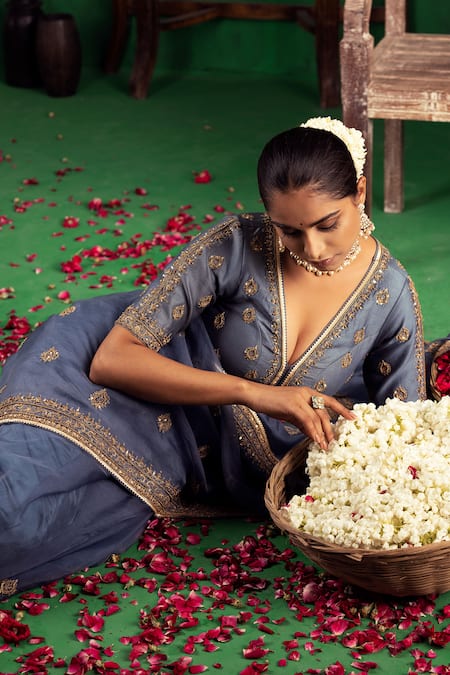 Jigar Mali Chanderi Embroidered Saree & Blouse Set 