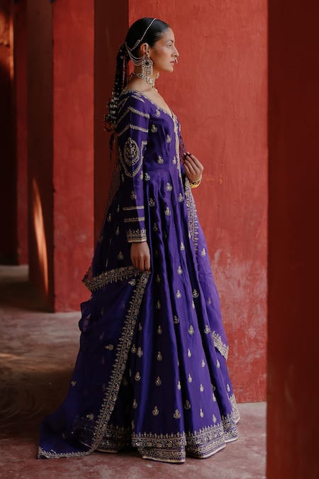 Jigar Mali Embroidered Anarkali Jacket Lehenga Set 