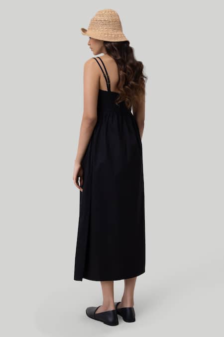 Shop Reistor Black Cotton Sweetheart Neck Organic Double Strap Dress at Aza Fashions Shop_Reistor_Black Cotton Sweetheart Neck Organic Double Strap Dress _at_Aza_Fashions