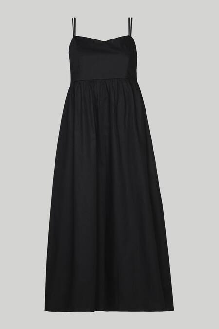 Shop Reistor Black Cotton Sweetheart Neck Organic Double Strap Dress Online at Aza Fashions Shop_Reistor_Black Cotton Sweetheart Neck Organic Double Strap Dress _Online_at_Aza_Fashions