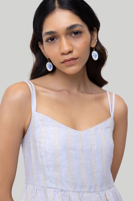 Reistor White Cotton Sweetheart Neck Organic Striped Double Strap Dress at Aza Fashions Reistor_White Cotton Sweetheart Neck Organic Striped Double Strap Dress _at_Aza_Fashions