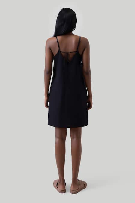 Shop Reistor Black Cotton V-neck Tent V Dress at Aza Fashions Shop_Reistor_Black Cotton V-neck Tent V Dress _at_Aza_Fashions
