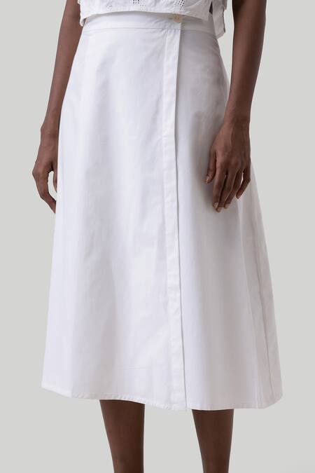 Shop_Reistor_White Cotton Embroidery Boat Neck Crop Top And Wrap Skirt Set _Online_at_Aza_Fashions