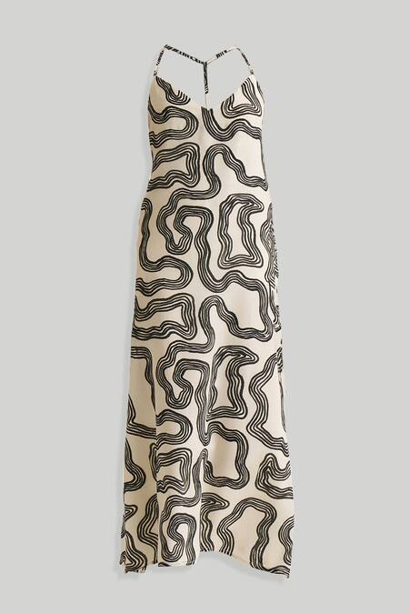 Reistor_Off White Crepe V-neck Maze Dress _Online_at_Aza_Fashions