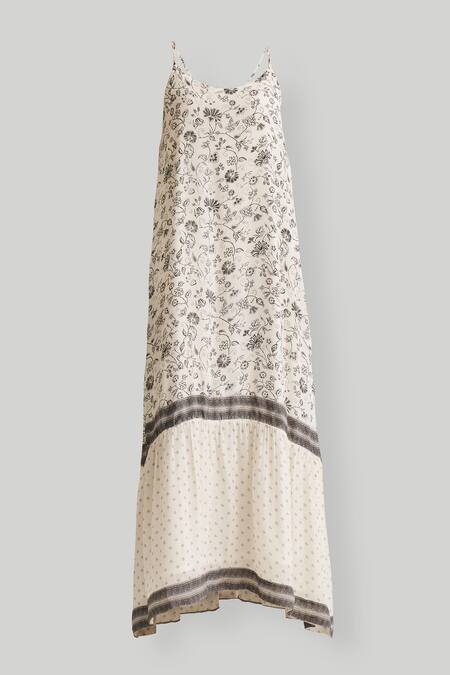 Reistor_Off White Crepe Scoop Neck Wildflower And Dot Print Maxi Dress _Online_at_Aza_Fashions