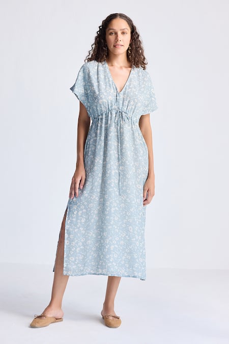 Reistor Floral Print Gathered V-Neck Dress 