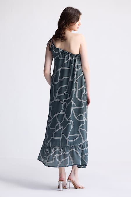 Reistor Abstract Print One-Shoulder Dress 