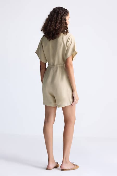 Reistor V-Neck Drawstring Waist Romper 