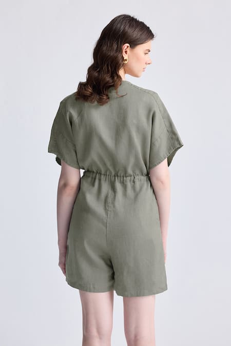 Reistor V Neck Drawstring Waist Romper 