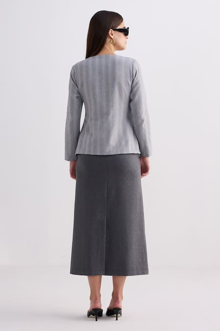 Reistor Cotton Tweed V-Neck Overlap Button Jacket 