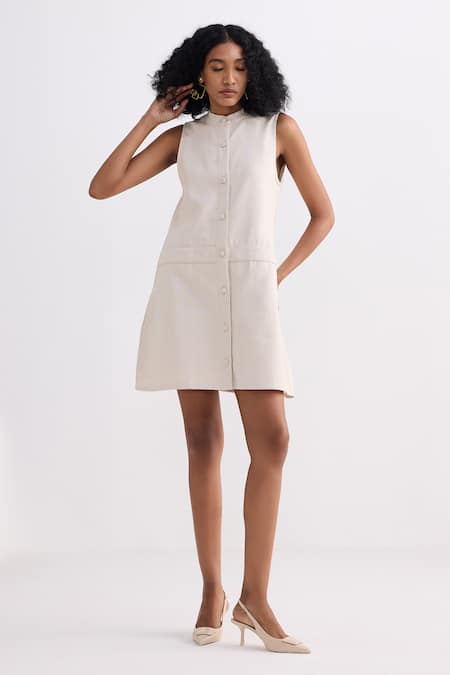 Reistor Sleeveless Button-Front Cotton Dress 
