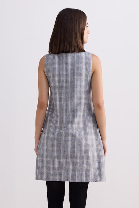 Reistor Plaid Cotton Tweed Shift Dress 