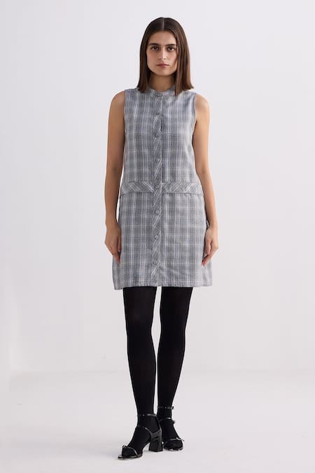Reistor Plaid Cotton Tweed Shift Dress 