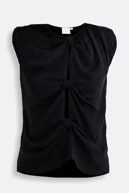 Buy_Reistor_Black Crepe Round Neck Sleeveless Top _Online_at_Aza_Fashions