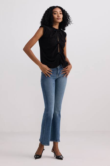 Reistor_Black Crepe Round Neck Sleeveless Top _at_Aza_Fashions