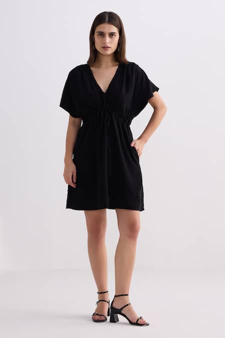 Reistor Crepe V-Neck Drawstring Waist Dress 