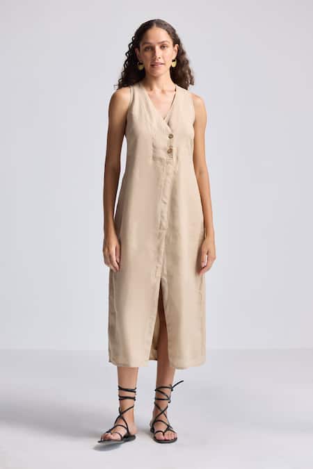 Reistor V-Neck Sleeveless Button-Front Dress 