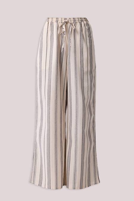 Buy_Reistor_Off White Cotton Striped Organic Wide Legged Pant _Online_at_Aza_Fashions
