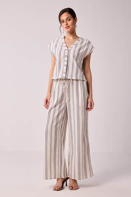 Reistor Striped Organic Cotton Wide Legged Pant 