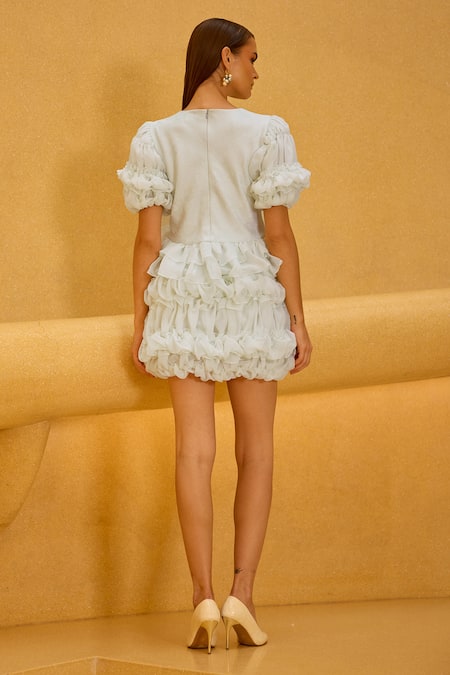 Therealb Jacquard & Organza Ruffled Top & Skirt Set 