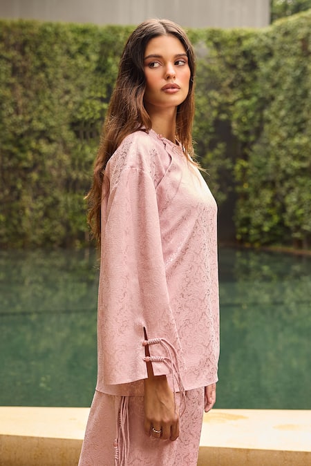 Therealb_Pink Jacquard Round Neck Pattern Top And Skirt Set _Online_at_Aza_Fashions