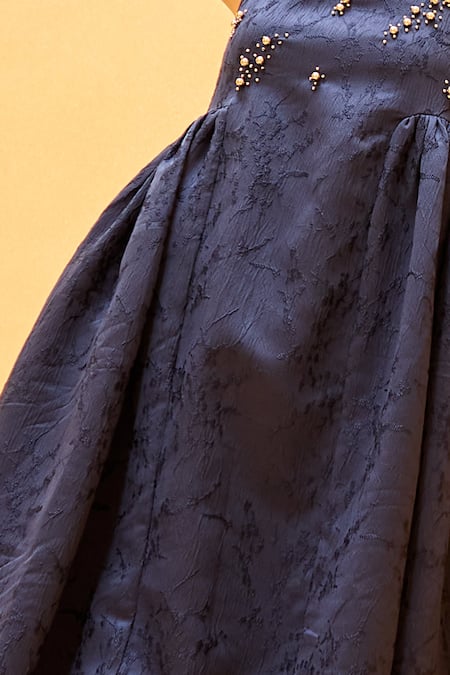 Shop Therealb Navy Jacquard Beads Round Neck Embroidered Sleeveless Dress Online at Aza Fashions Shop_Therealb_Navy Jacquard Beads Round Neck Embroidered Sleeveless Dress _Online_at_Aza_Fashions