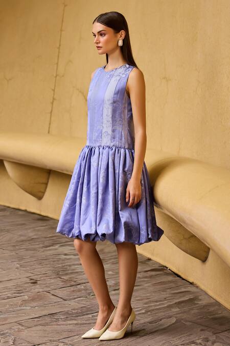 Shop_Therealb_Lavender Jacquard Round Neck Sleeveless Drop Waist Dress _Online_at_Aza_Fashions