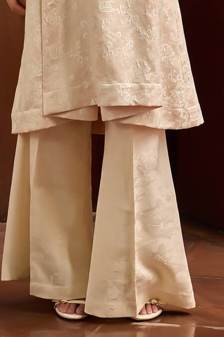 Shop_Therealb_Beige Jacquard Embroidery Bandeau Neck Strapless Long Top And Pant Set _Online_at_Aza_Fashions