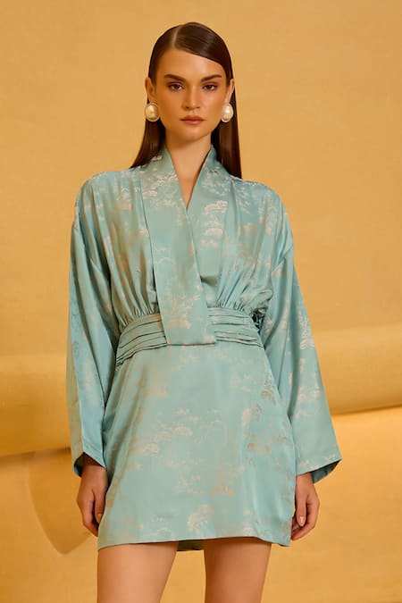 Therealb Jacquard Kimono Style Mini Dress 