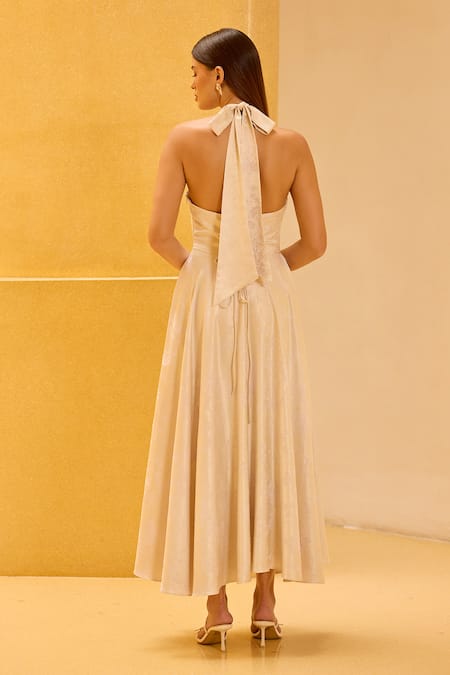 Therealb Jacquard Halter Neck Flared Dress 