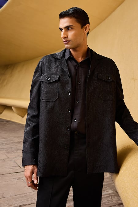 Therealb_Black Jacquard Jacket And Set _Online_at_Aza_Fashions