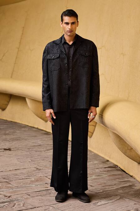 Buy_Therealb_Black Jacquard Jacket And Set _Online_at_Aza_Fashions