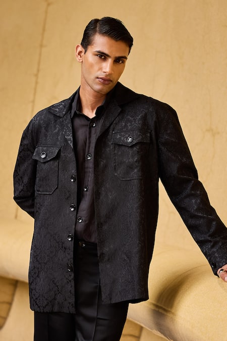 Shop_Therealb_Black Jacquard Jacket And Set _Online_at_Aza_Fashions