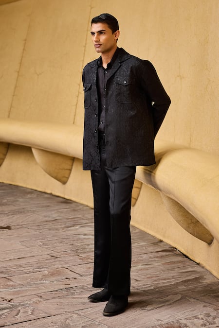 Therealb_Black Jacquard Jacket And Set _at_Aza_Fashions