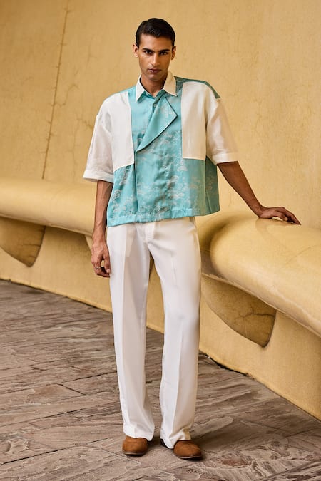 Therealb Blue Jacquard Shirt With Overlap Panel 