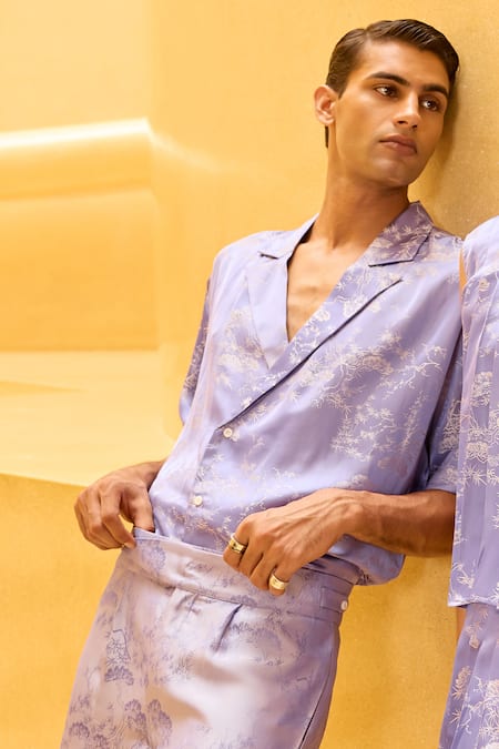 Therealb_Lavender Jacquard Shirt And Shorts Set _Online_at_Aza_Fashions