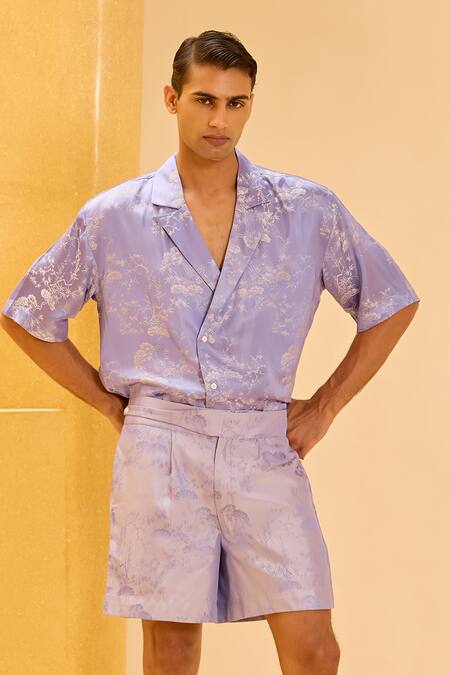 Buy_Therealb_Lavender Jacquard Shirt And Shorts Set _Online_at_Aza_Fashions