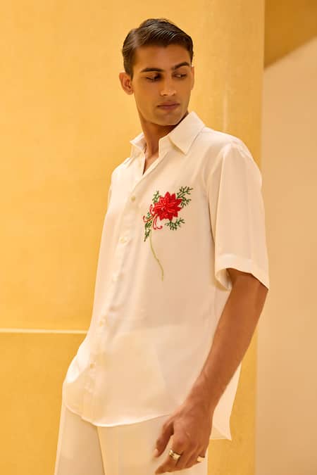 Therealb White Jacquard Embroidery Floral Shirt Online at Aza Fashions Therealb_White Jacquard Embroidery Floral Shirt _Online_at_Aza_Fashions