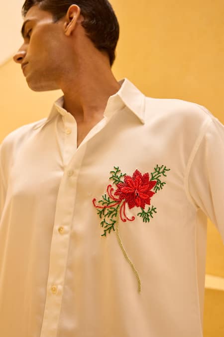 Therealb White Jacquard Embroidery Floral Shirt at Aza Fashions Therealb_White Jacquard Embroidery Floral Shirt _at_Aza_Fashions
