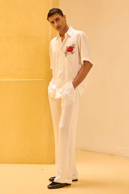 Buy Therealb White Jacquard Embroidery Floral Shirt Buy_Therealb_White Jacquard Embroidery Floral Shirt