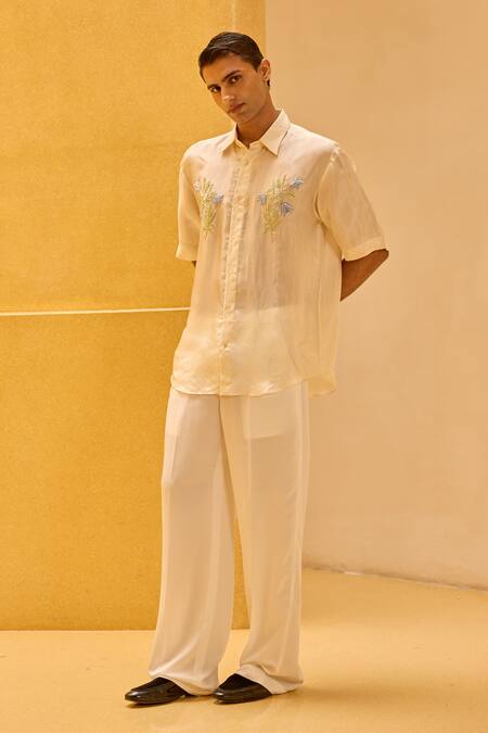 Therealb_Ivory Jacquard Embroidery Floral Shirt _Online_at_Aza_Fashions